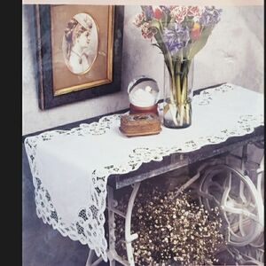 Vintage Battenburg Runner Hand Made Lace White Cotton Original Pkg 16"×36"